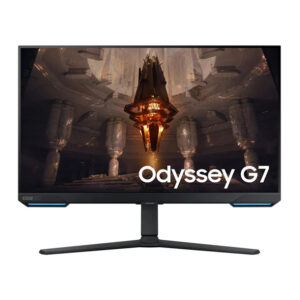 مانیتور گیمینگ هوشمند 32 اینچ سامسونگ مدل Odyssey G70B LS32BG702EM، رزولوشن 4K UHD، پنل IPS، نرخ بروزرسانی 144 هرتز، با نسبت تصویر 16:9، دارای اسپیکر داخلی، دارای پورت HDMI و DisplayPort