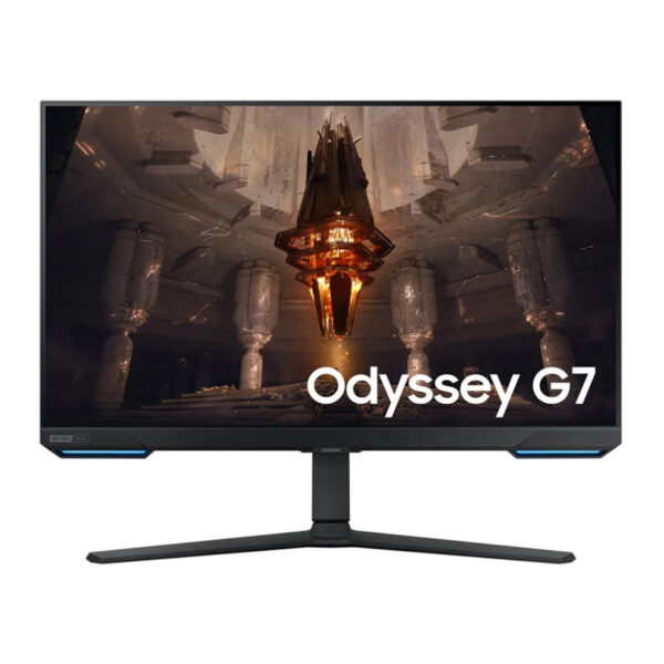 مانیتور گیمینگ هوشمند 32 اینچ سامسونگ مدل Odyssey G70B LS32BG702EM، رزولوشن 4K UHD، پنل IPS، نرخ بروزرسانی 144 هرتز، با نسبت تصویر 16:9، دارای اسپیکر داخلی، دارای پورت HDMI و DisplayPort